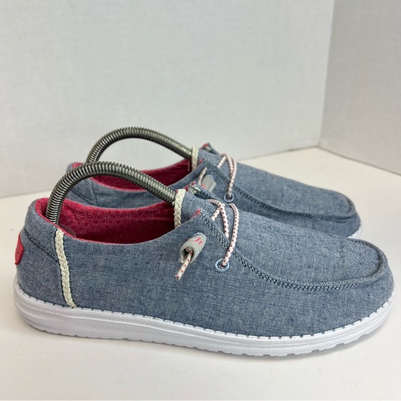 HEY DUDE WOMEN'S WENDY CHAMBRAY BRAID-INDIGO SHOES Sz 10 LIKE New No Box - Picture 2 of 16